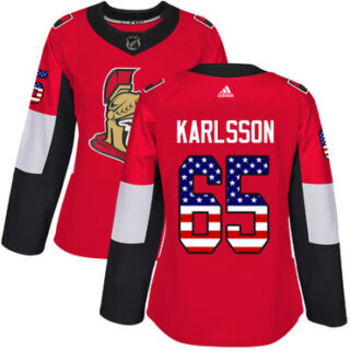 Women's Ottawa Senators #65 Erik Karlsson Red Home Authentic USA Flag Stitched NHL Jersey