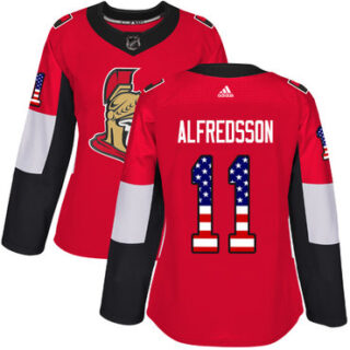 Women's Ottawa Senators #11 Daniel Alfredsson Red Home Authentic USA Flag Stitched NHL Jersey