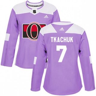 Women's Ottawa Senators #7 Brady Tkachuk Fights Cancer Practice Purple Jersey