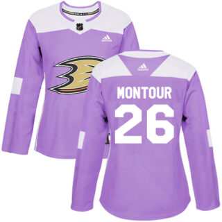 Women's Anaheim Ducks #26 Brandon Montour Purple Authentic Fights Cancer Stitched NHL Jersey