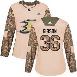 Women's Anaheim Ducks #36 John Gibson Camo Authentic 2017 Veterans Day Stitched NHL Jersey