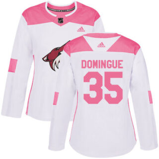 Women's Arizona Coyotes #35 Louis Domingue White Pink Authentic Fashion Stitched NHL Jersey