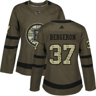 Women's Boston Bruins #37 Patrice Bergeron Green Salute to Service Stitched NHL Jersey