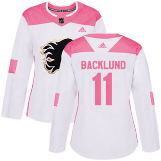 Women's Calgary Flames #11 Mikael Backlund White Pink Authentic Fashion Stitched NHL Jersey