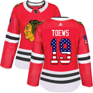 Women's Chicago Blackhawks #19 Jonathan Toews Red Home Authentic USA Flag Stitched NHL Jersey