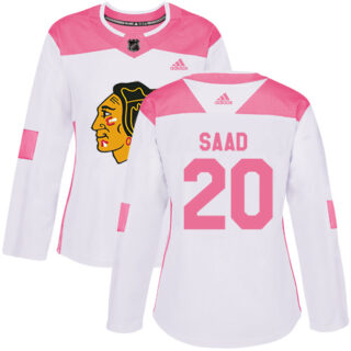 Women's Chicago Blackhawks #20 Brandon Saad White Pink Authentic Fashion Stitched NHL Jersey