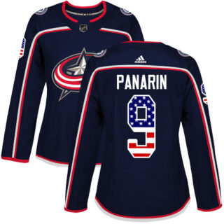Women's Columbus Blue Jackets #9 Artemi Panarin Navy Blue Home Authentic USA Flag Stitched NHL Jersey
