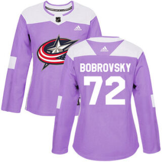 Women's Columbus Blue Jackets #72 Sergei Bobrovsky Purple Authentic Fights Cancer Stitched NHL Jersey