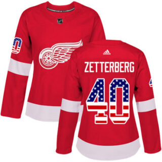 Women's Detroit Red Wings #40 Henrik Zetterberg Red Home Authentic USA Flag Stitched NHL Jersey