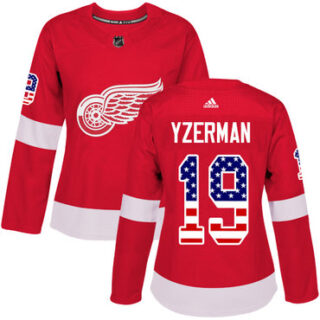 Women's Detroit Red Wings #19 Steve Yzerman Red Home Authentic USA Flag Stitched NHL Jersey