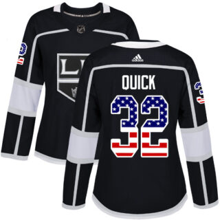 Women's Los Angeles Kings #32 Jonathan Quick Black Home Authentic USA Flag Stitched NHL Jersey