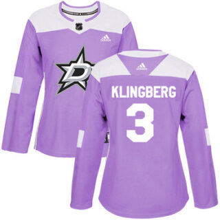Women's Dallas Stars #3 John Klingberg Purple Authentic Fights Cancer Stitched NHL Jersey