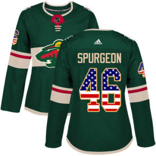 Women's Minnesota Wild #46 Jared Spurgeon Green Home Authentic USA Flag Stitched NHL Jersey