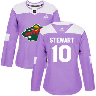 Women's Minnesota Wild #10 Chris Stewart Purple Authentic Fights Cancer Stitched NHL Jersey