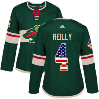 Women's Minnesota Wild #4 Mike Reilly Green Home Authentic USA Flag Stitched NHL Jersey