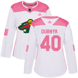 Women's Minnesota Wild #40 Devan Dubnyk White Pink Authentic Fashion Stitched NHL Jersey