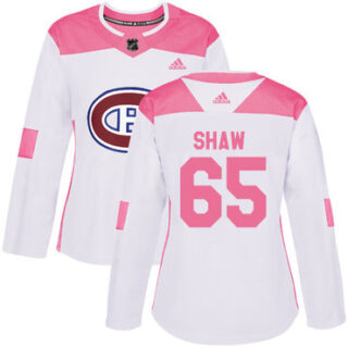 Women's Montreal Canadiens #65 Andrew Shaw White Pink Authentic Fashion Stitched NHL Jersey