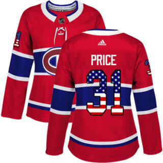 Women's Montreal Canadiens #31 Carey Price Red Home Authentic USA Flag Stitched NHL Jersey