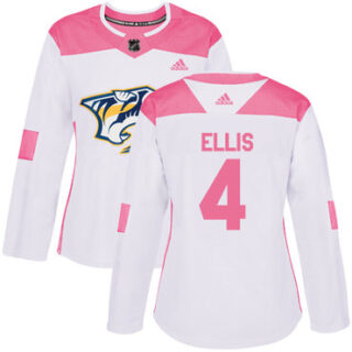 Women's Nashville Predators #4 Ryan Ellis White Pink Authentic Fashion Stitched NHL Jersey