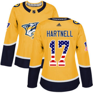 Women's Nashville Predators #17 Scott Hartnell Yellow Home Authentic USA Flag Stitched NHL Jersey