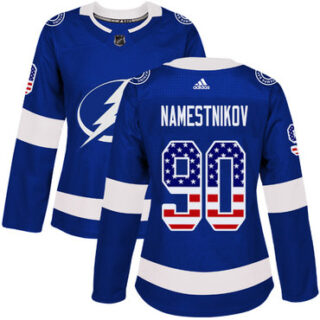 Women's Tampa Bay Lightning #90 Vladislav Namestnikov Blue Home Authentic USA Flag Stitched NHL Jersey