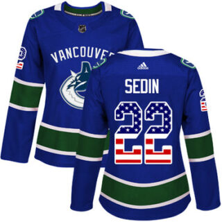 Women's Vancouver Canucks #22 Daniel Sedin Blue Home Authentic USA Flag Stitched NHL Jersey