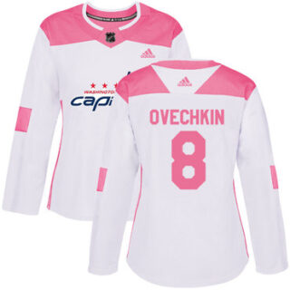 Women's Washington Capitals #8 Alex Ovechkin White Pink Authentic Fashion Stitched NHL Jersey