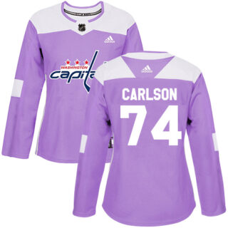 Women's Washington Capitals #74 John Carlson Purple Authentic Fights Cancer Stitched NHL Jersey