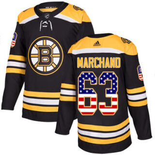 Youth Boston Bruins #63 Brad Marchand Black Home Authentic USA Flag Youth Stitched NHL Jersey
