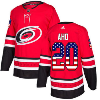 Youth Carolina Hurricanes #20 Sebastian Aho Red Home Authentic USA Flag Stitched NHL Jersey