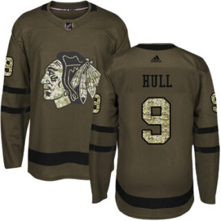 Youth Chicago Blackhawks #9 Bobby Hull Green Salute to Service Stitched NHL Jersey