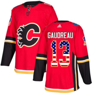 Youth Calgary Flames #13 Johnny Gaudreau Red Home Authentic USA Flag Stitched NHL Jersey