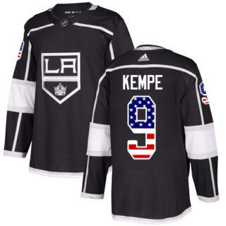 Youth Los Angeles Kings #9 Adrian Kempe Black Home Authentic USA Flag Stitched NHL Jersey