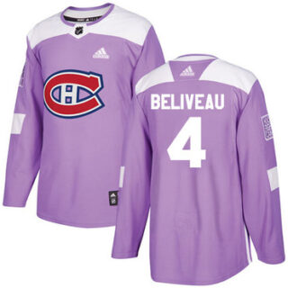 Youth Montreal Canadiens #4 Jean Beliveau Purple Authentic Fights Cancer Stitched NHL Jersey