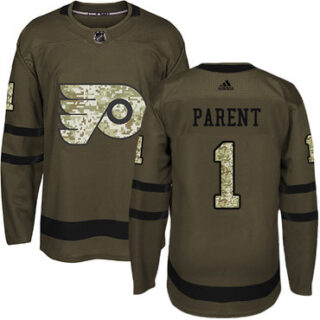 Youth Philadelphia Flyers #1 Bernie Parent Green Salute to Service Stitched NHL Jersey