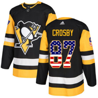Youth Pittsburgh Penguins #87 Sidney Crosby Black Home Authentic USA Flag Stitched NHL Jersey
