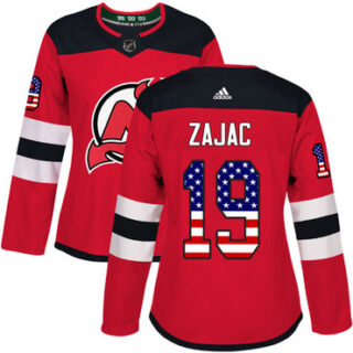 Women's New Jersey Devils #19 Travis Zajac Red Home Authentic USA Flag Stitched NHL Jersey