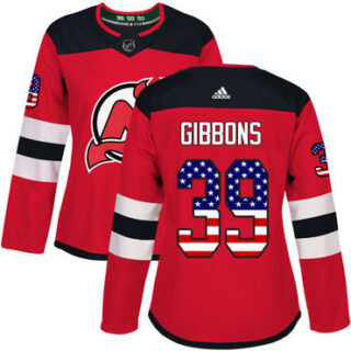Women's New Jersey Devils #39 Brian Gibbons Red Home Authentic USA Flag Stitched NHL Jersey
