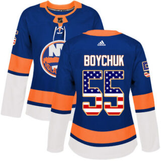 Women's New York Islanders #55 Johnny Boychuk Royal Blue Home Authentic USA Flag Stitched NHL Jersey