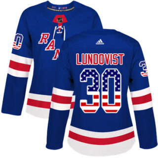 Women's New York Rangers #30 Henrik Lundqvist Royal Blue Home Authentic USA Flag Stitched NHL Jersey