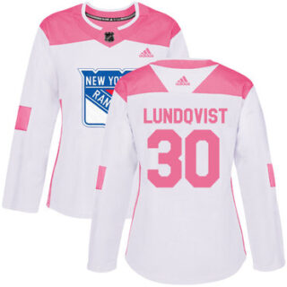 Women's New York Rangers #30 Henrik Lundqvist White Pink Authentic Fashion Stitched NHL Jersey