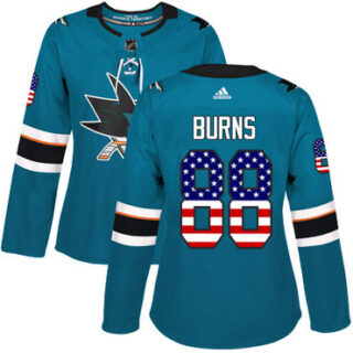 Women's San Jose Sharks #88 Brent Burns Teal Home Authentic USA Flag Stitched NHL Jersey