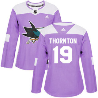 Women's San Jose Sharks #19 Joe Thornton Purple Authentic Fights Cancer Stitched NHL Jersey