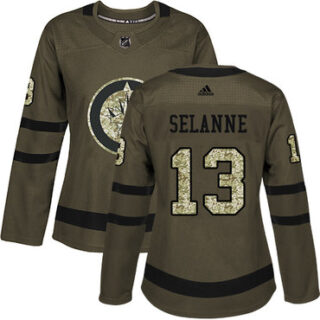 Women's Winnipeg Jets #13 Teemu Selanne Green Salute to Service Stitched NHL Jersey