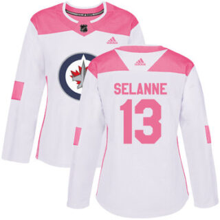 Women's Winnipeg Jets #13 Teemu Selanne White Pink Authentic Fashion Stitched NHL Jersey