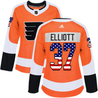 Women's Philadelphia Flyers #37 Brian Elliott Orange Home Authentic USA Flag Stitched NHL Jersey