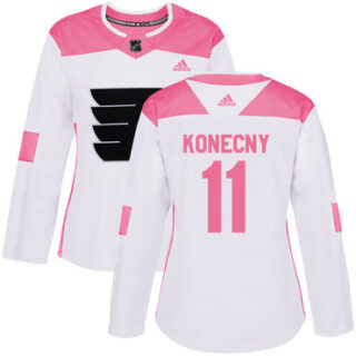 Women's Philadelphia Flyers #11 Travis Konecny White Pink Authentic Fashion Stitched NHL Jersey