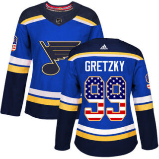 Women's St. Louis Blues #99 Wayne Gretzky Blue Home Authentic USA Flag Stitched NHL Jersey
