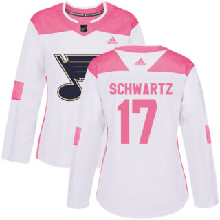 Women's St. Louis Blues #17 Jaden Schwartz White Pink Authentic Fashion Stitched NHL Jersey
