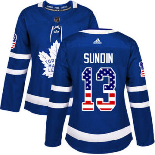 Women's Toronto Maple Leafs #13 Mats Sundin Blue Home Authentic USA Flag Stitched NHL Jersey